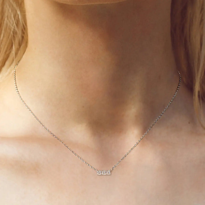 LOVCIA 925 Sterling Silver Inlaid Moissanite Bar Necklace