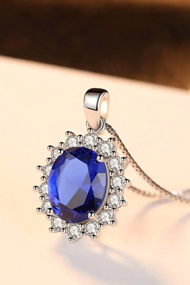 LOVCIA Synthetic Sapphire Pendant 925 Sterling Silver Necklace