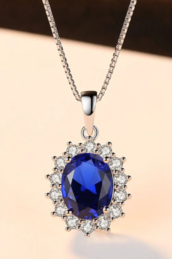 LOVCIA Synthetic Sapphire Pendant 925 Sterling Silver Necklace