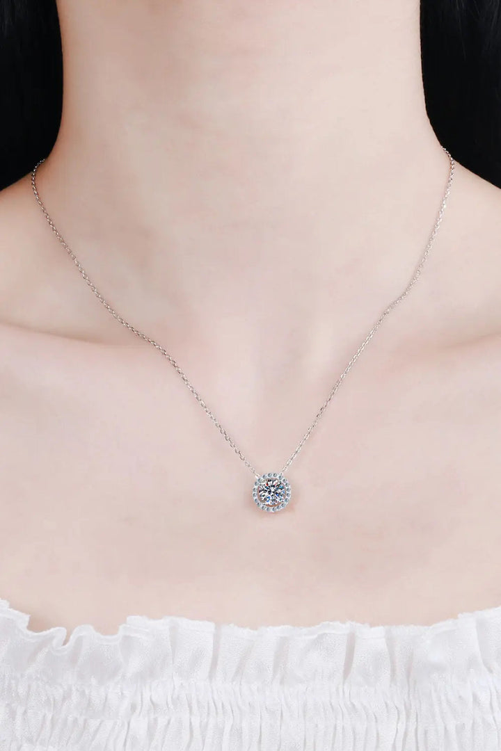 1 Carat Moissanite Round Pendant Chain Necklace LOVCIA