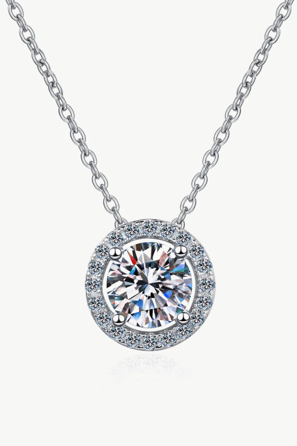 LOVCIA 1 Carat Moissanite Round Pendant Chain Necklace