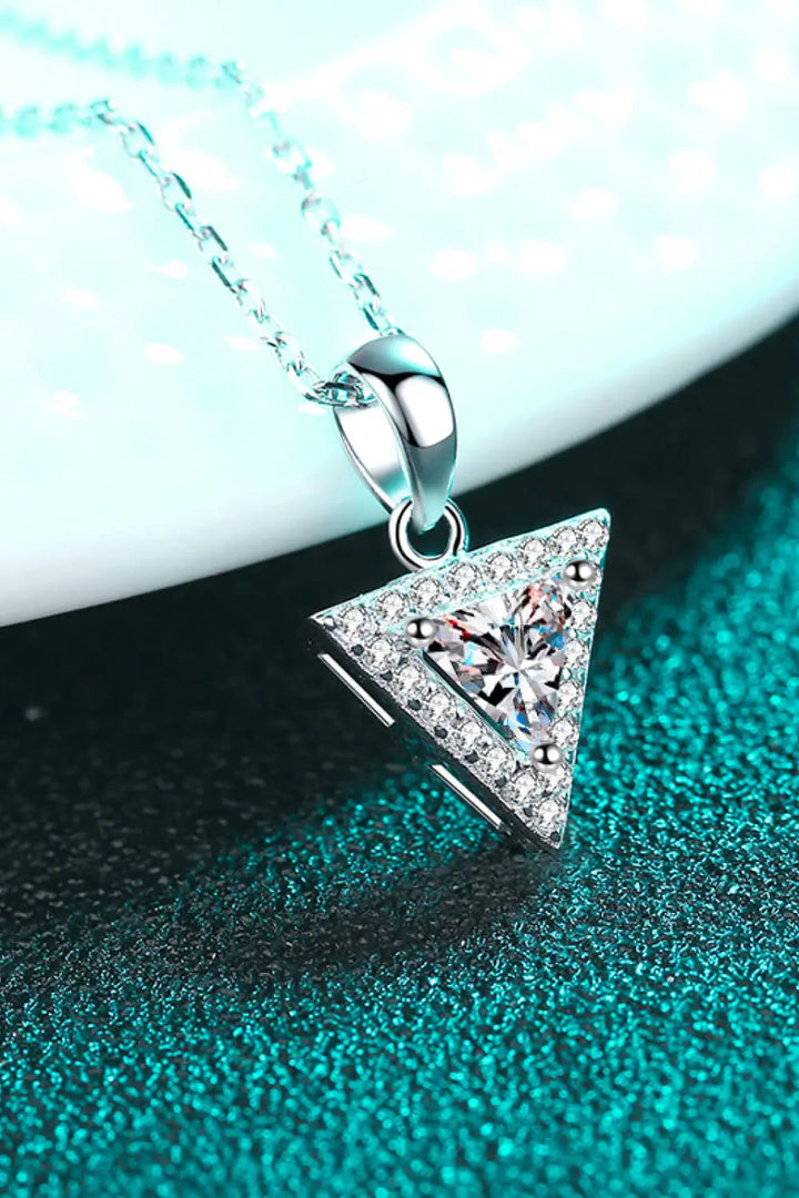 LOVCIA 925 Sterling Silver Triangle Moissanite Pendant Necklace