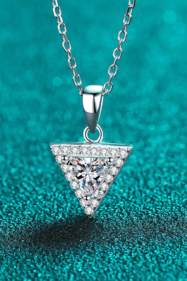 LOVCIA 925 Sterling Silver Triangle Moissanite Pendant Necklace