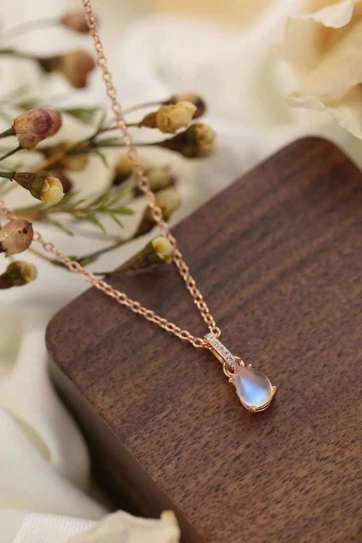 LOVCIA High Quality Natural Moonstone Teardrop Pendant 925 Sterling Silver Necklace