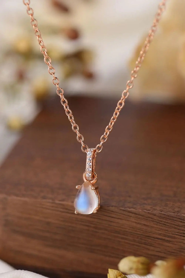 LOVCIA High Quality Natural Moonstone Teardrop Pendant 925 Sterling Silver Necklace