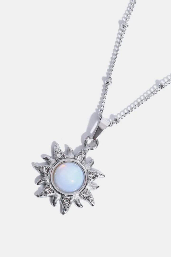 LOVCIA Opal Sun Pendant Stainless Steel Necklace