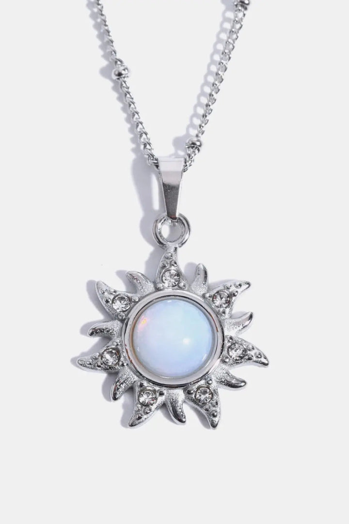 LOVCIA Opal Sun Pendant Stainless Steel Necklace