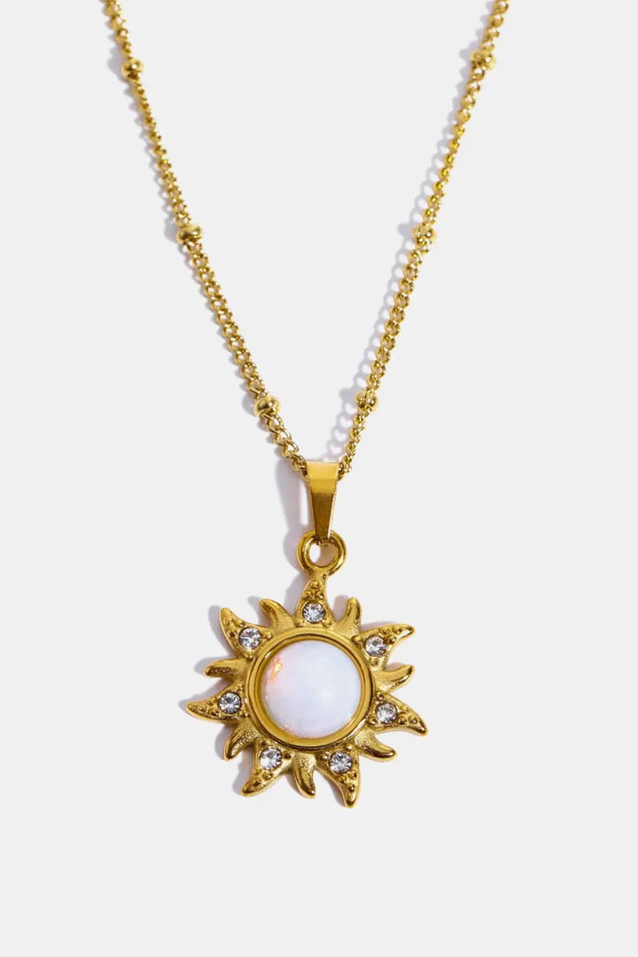 LOVCIA Opal Sun Pendant Stainless Steel Necklace