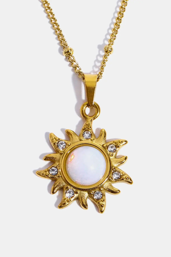 LOVCIA Opal Sun Pendant Stainless Steel Necklace