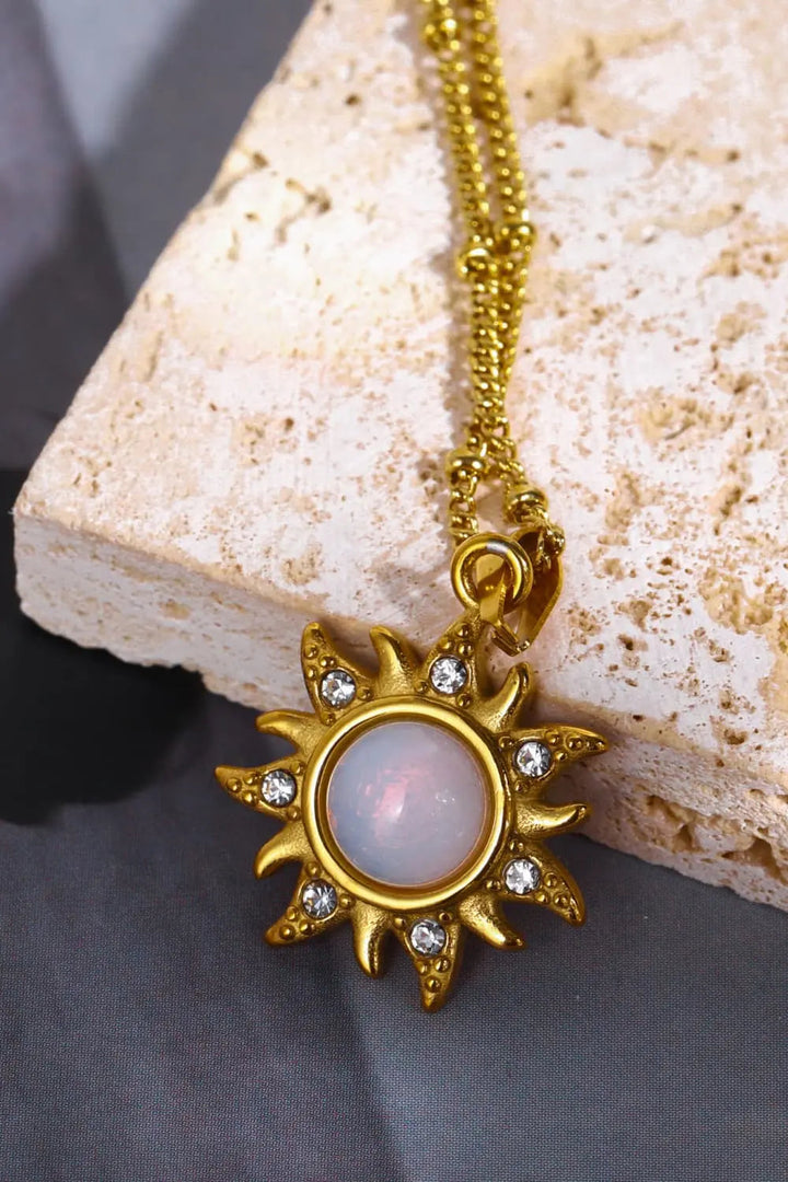 LOVCIA Opal Sun Pendant Stainless Steel Necklace