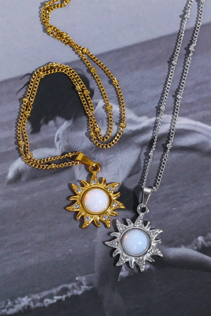 LOVCIA Opal Sun Pendant Stainless Steel Necklace