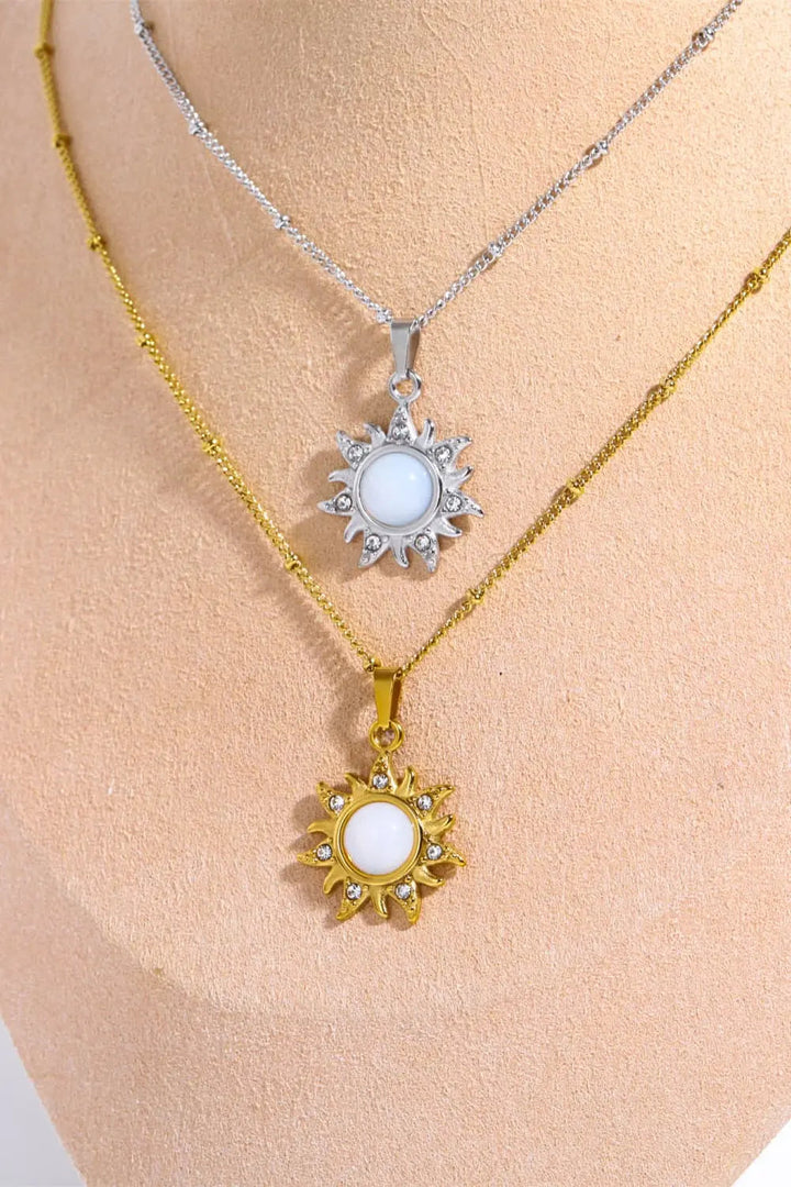 LOVCIA Opal Sun Pendant Stainless Steel Necklace