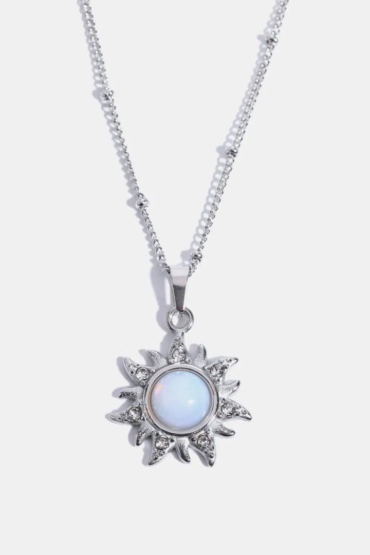 LOVCIA Opal Sun Pendant Stainless Steel Necklace