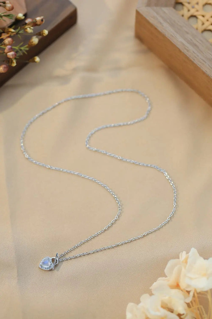 LOVCIA Moonstone Heart Lock Pendant Necklace