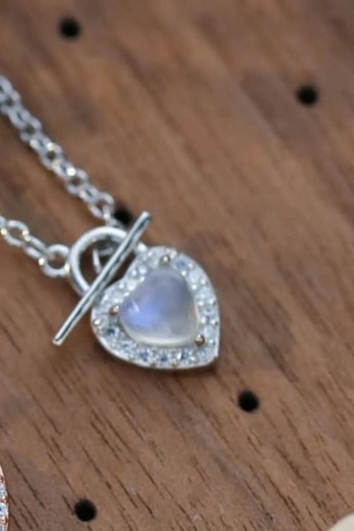 LOVCIA Moonstone Heart Lock Pendant Necklace