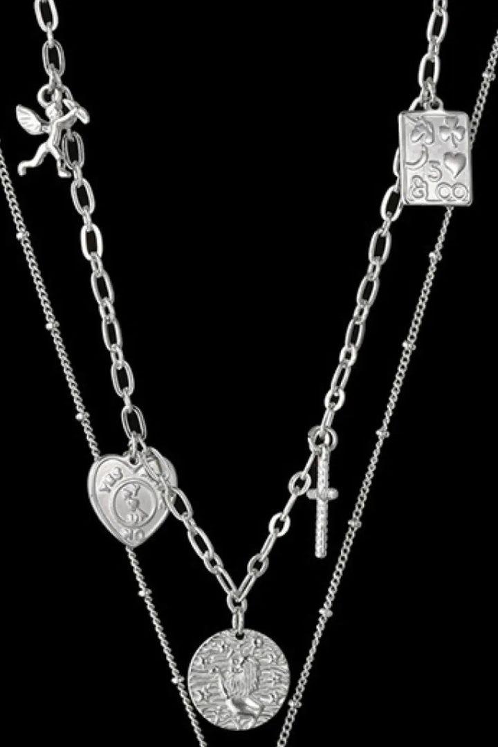 LOVCIA Stainless Steel Antique Coins & Cross Necklace