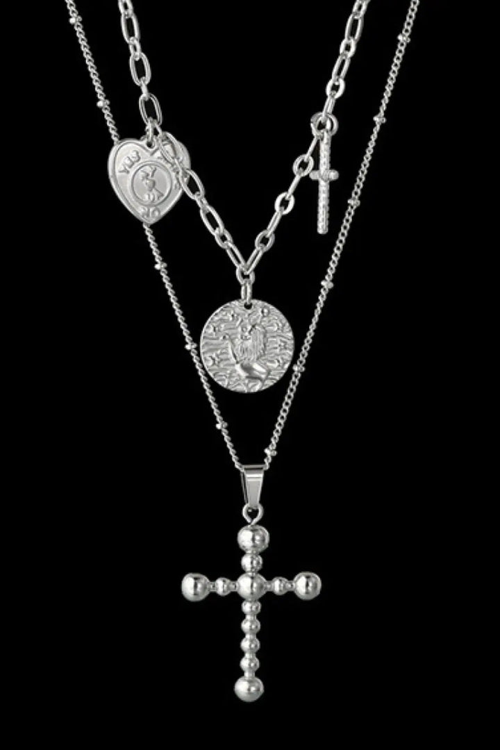 LOVCIA Stainless Steel Antique Coins & Cross Necklace