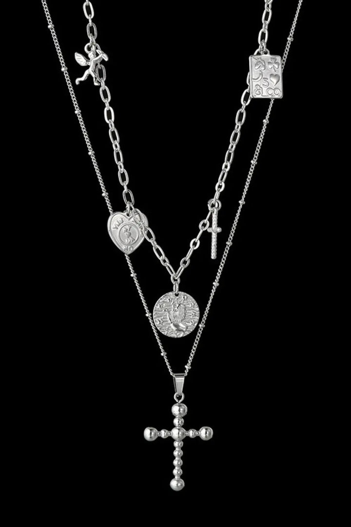 LOVCIA Stainless Steel Antique Coins & Cross Necklace