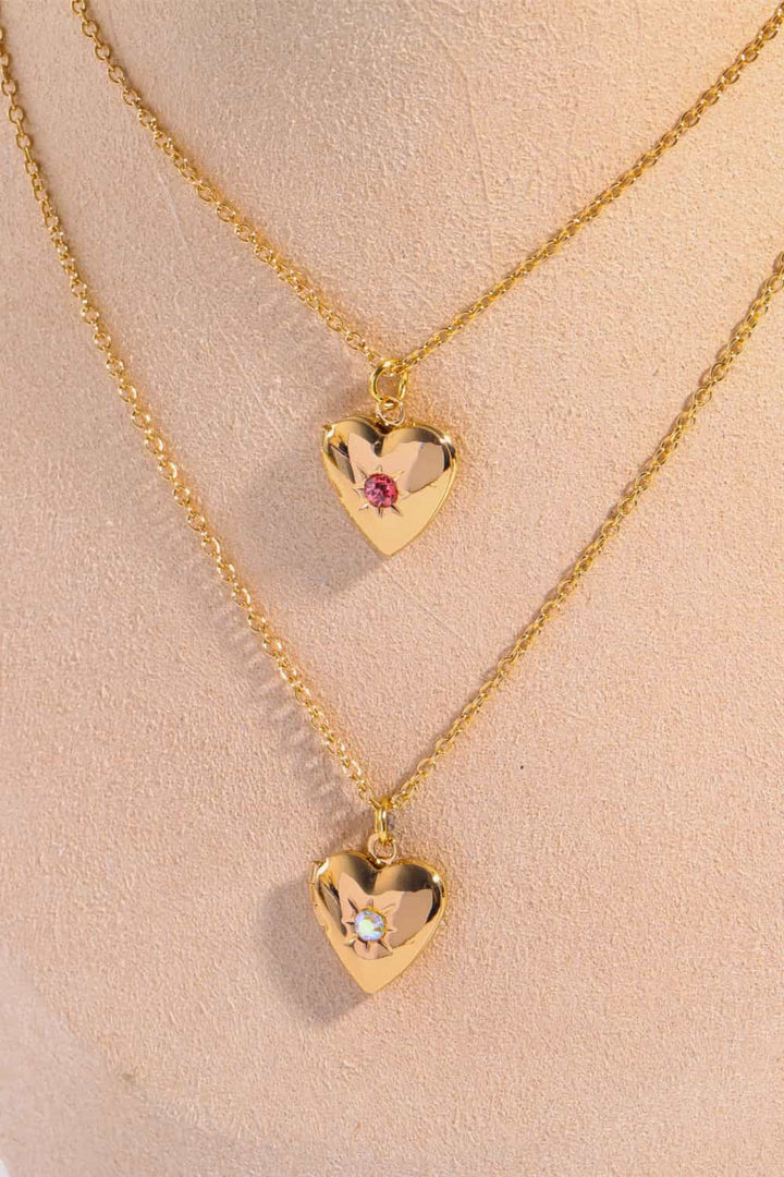 Zircon Heart Shape 14K Gold-Plated Pendant Necklace LOVCIA