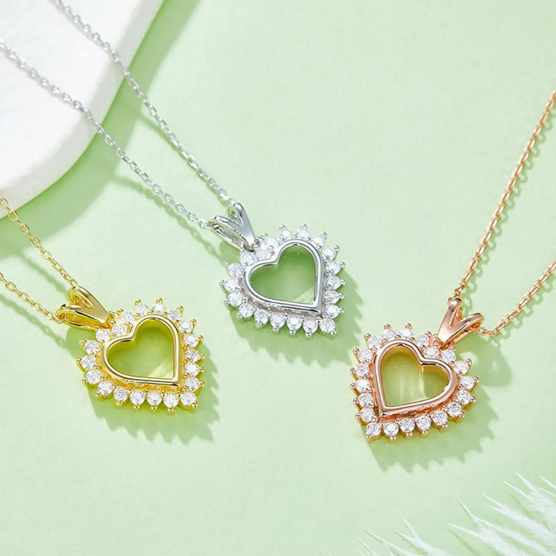 Lovcia Moissanite 925 Sterling Silver Heart Pendant Necklace-Necklaces-Gold-One Size-Gold