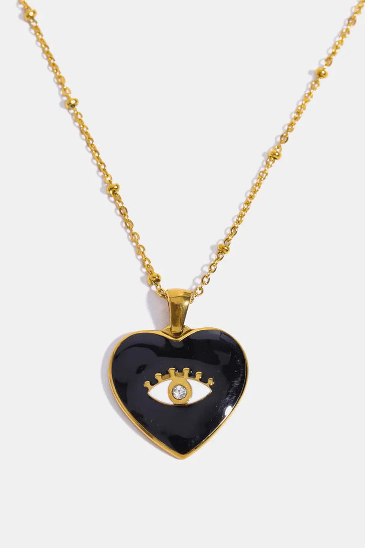 LOVCIA Heart & Evil Eye Shape 18K Gold Plated Pendant Necklace