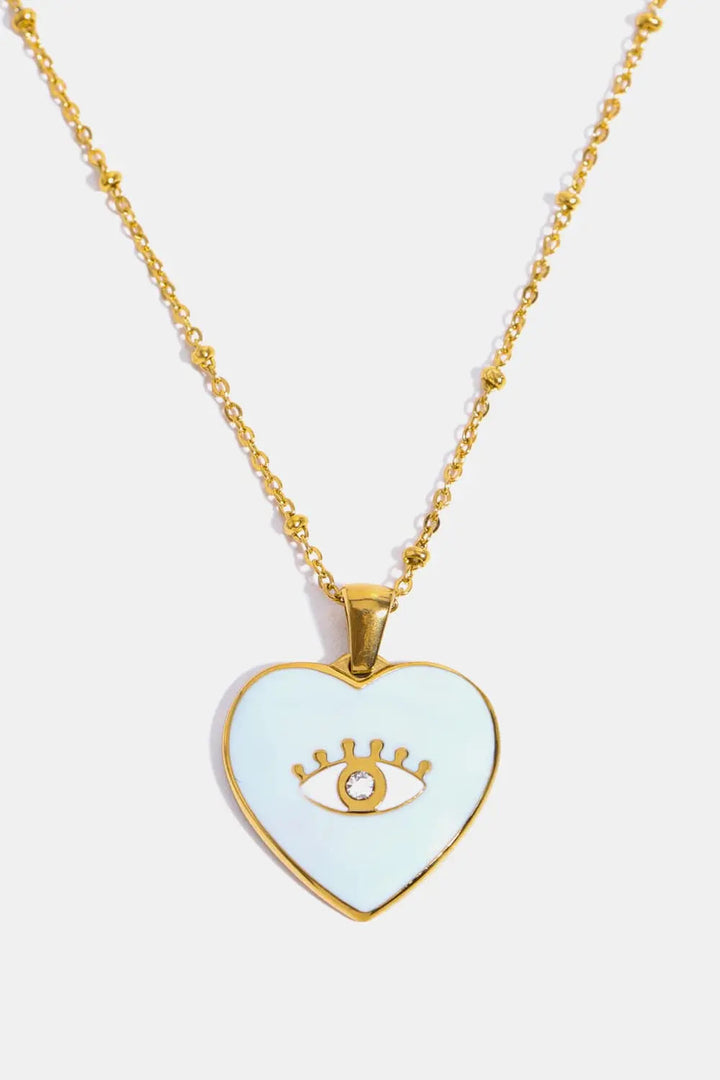 LOVCIA Heart & Evil Eye Shape 18K Gold Plated Pendant Necklace