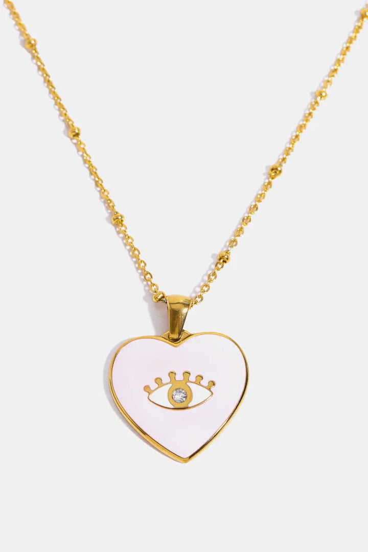 LOVCIA Heart & Evil Eye Shape 18K Gold Plated Pendant Necklace