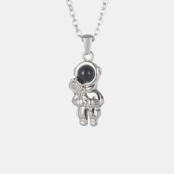 LOVCIA Astronaut Pendant Cat's Eye Stone Stainless Steel Necklace