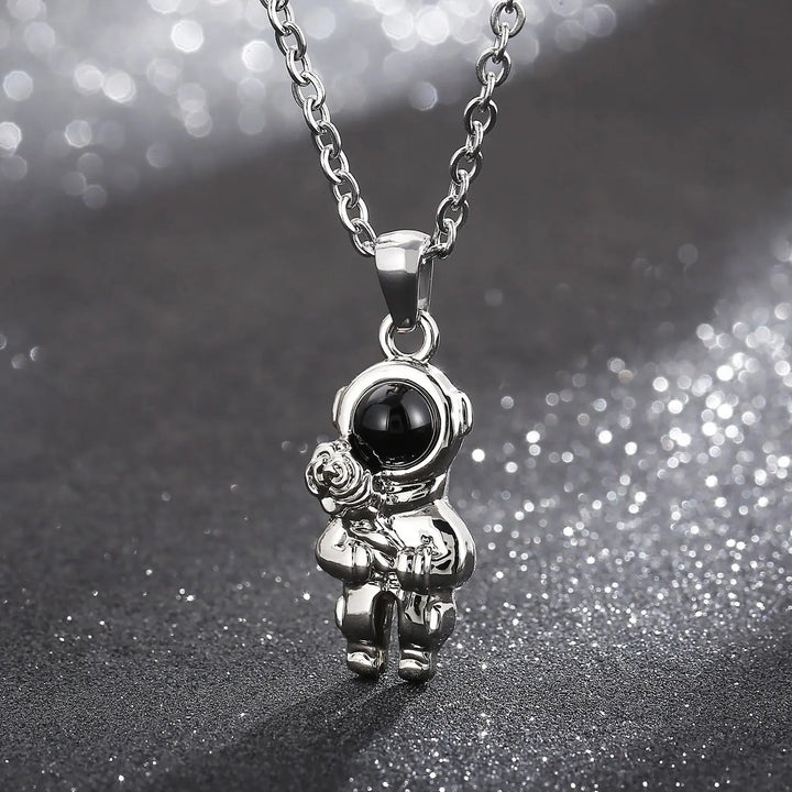 LOVCIA Astronaut Pendant Cat's Eye Stone Stainless Steel Necklace