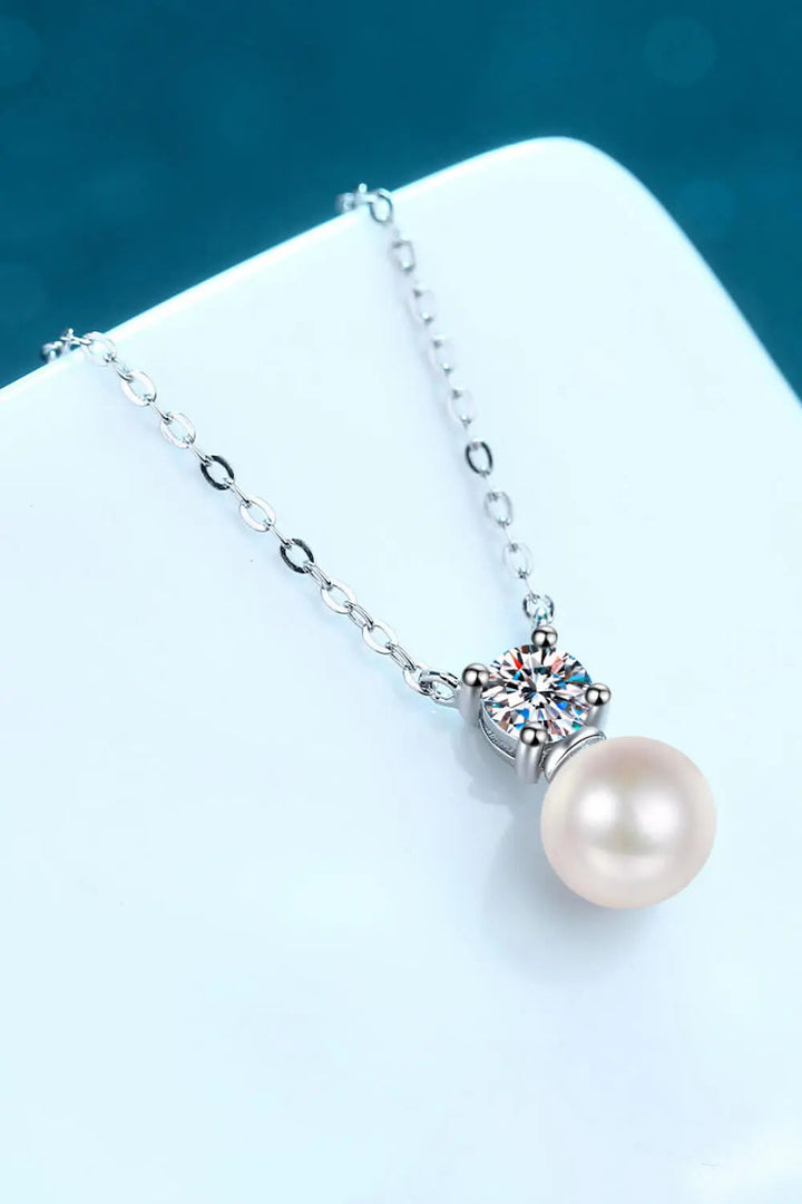 925 Sterling Silver Freshwater Pearl Moissanite Necklace LOVCIA