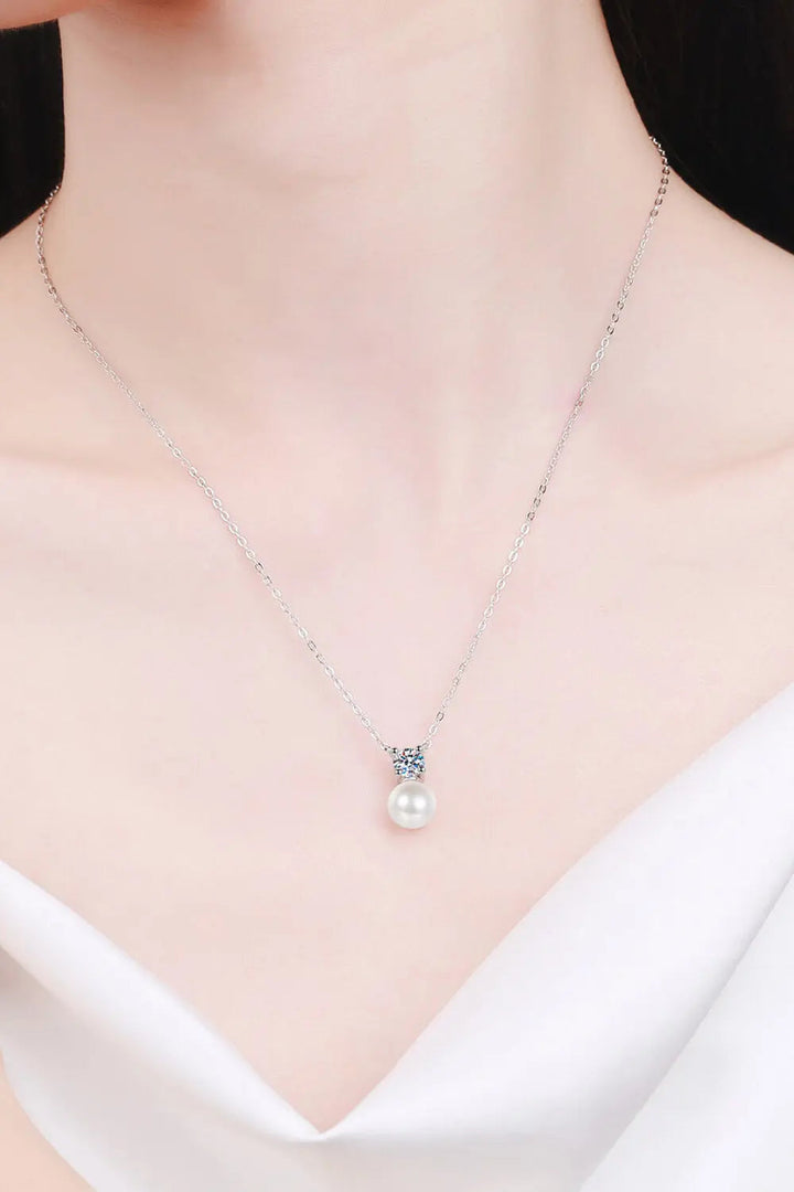 925 Sterling Silver Freshwater Pearl Moissanite Necklace LOVCIA