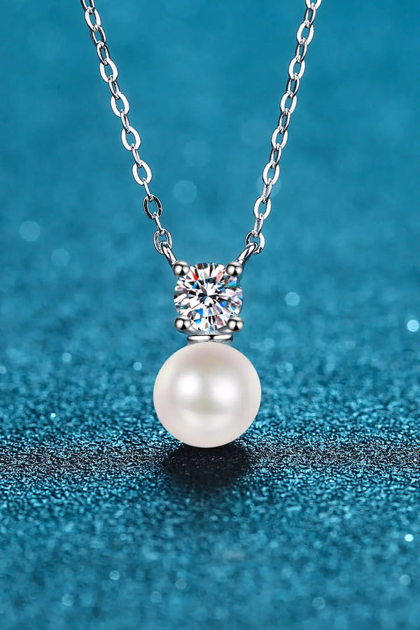 925 Sterling Silver Freshwater Pearl Moissanite Necklace LOVCIA