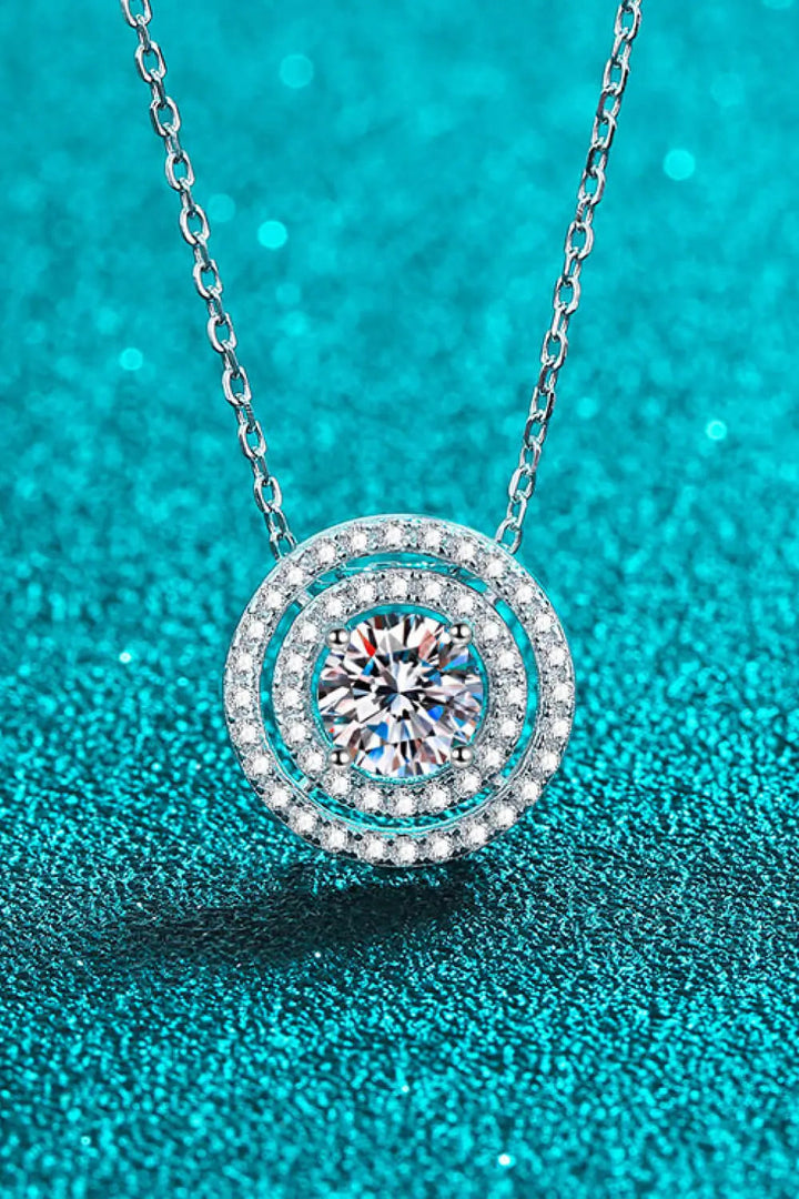 LOVCIA Moissanite Round Pendant Rhodium-Plated Necklace