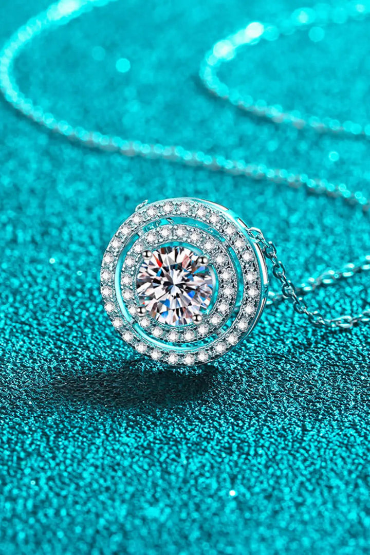 LOVCIA Moissanite Round Pendant Rhodium-Plated Necklace