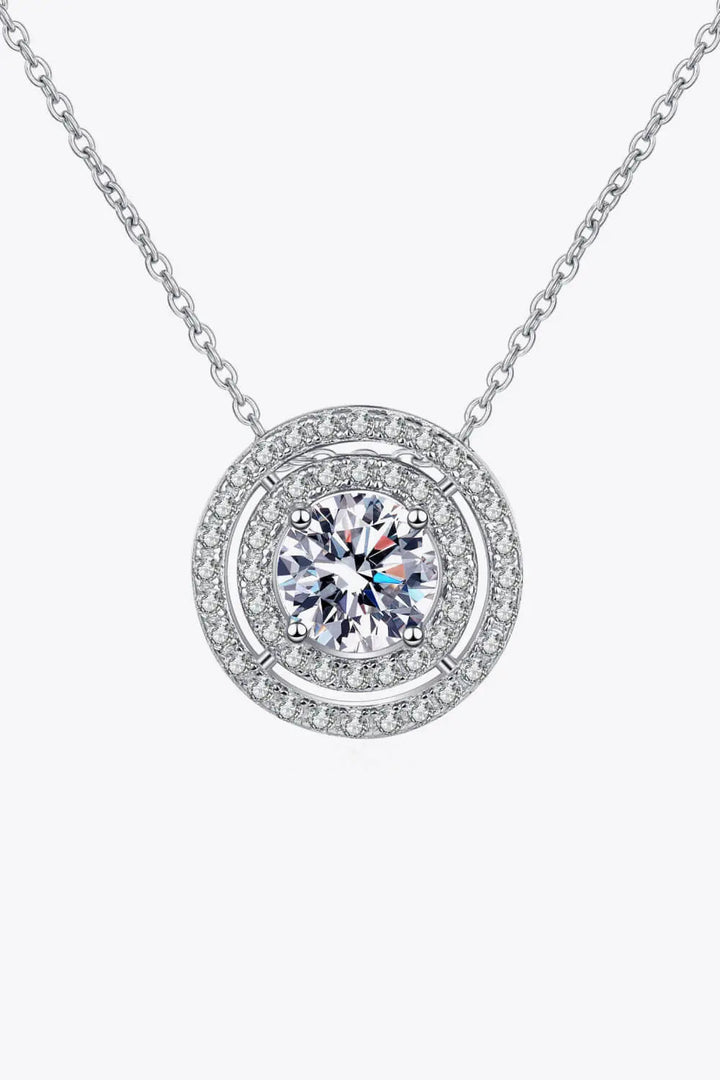 LOVCIA Moissanite Round Pendant Rhodium-Plated Necklace