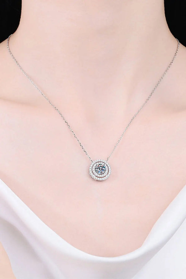 LOVCIA Moissanite Round Pendant Rhodium-Plated Necklace