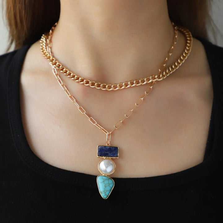 2 Piece Imitation Gemstone Alloy Necklace LOVCIA