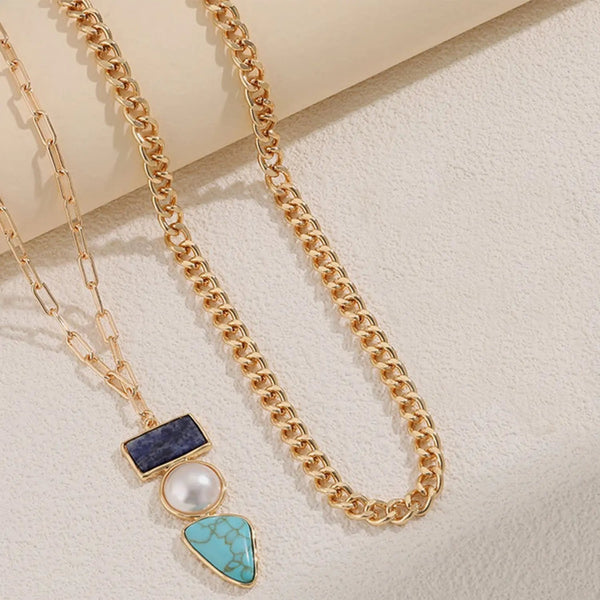 2 Piece Imitation Gemstone Alloy Necklace LOVCIA