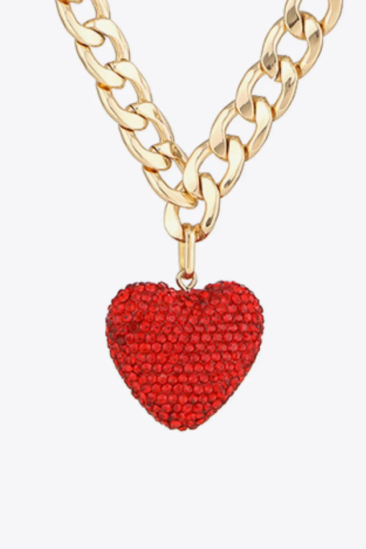 LOVCIA Rhinestone Heart Pendant Curb Chain Necklace