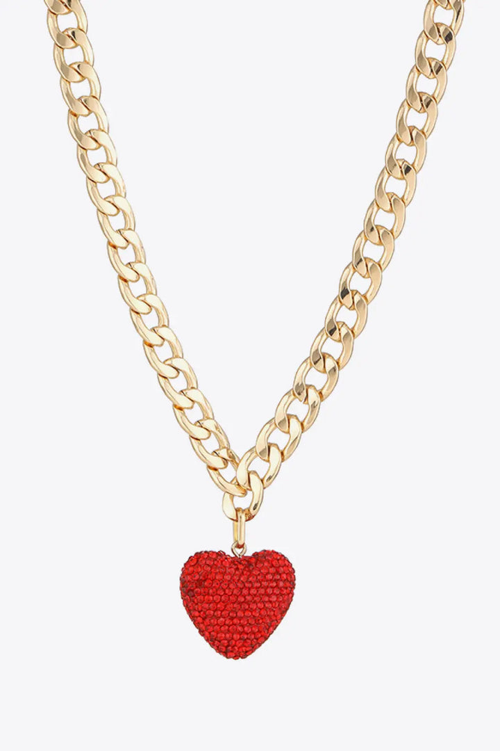 LOVCIA Rhinestone Heart Pendant Curb Chain Necklace