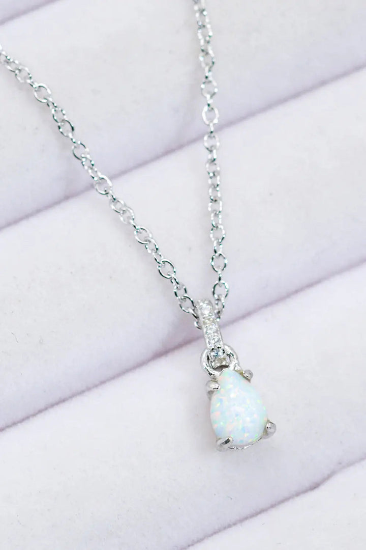 LOVCIA Opal Pendant 925 Sterling Silver Chain-Link Necklace