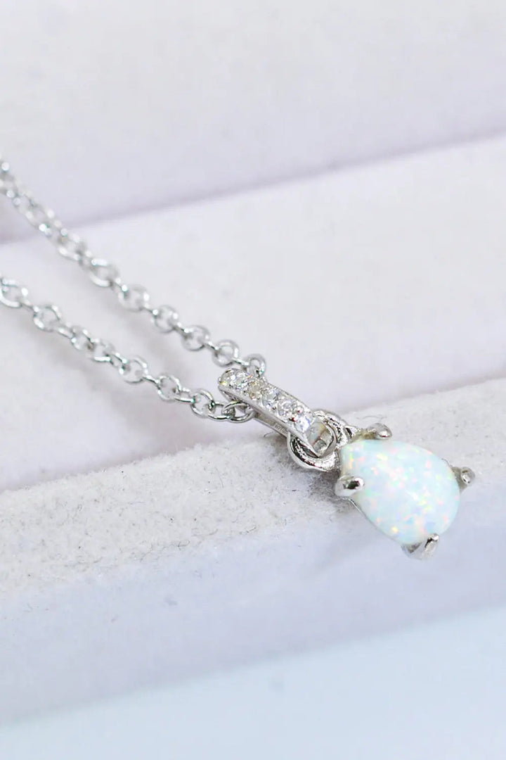 LOVCIA Opal Pendant 925 Sterling Silver Chain-Link Necklace