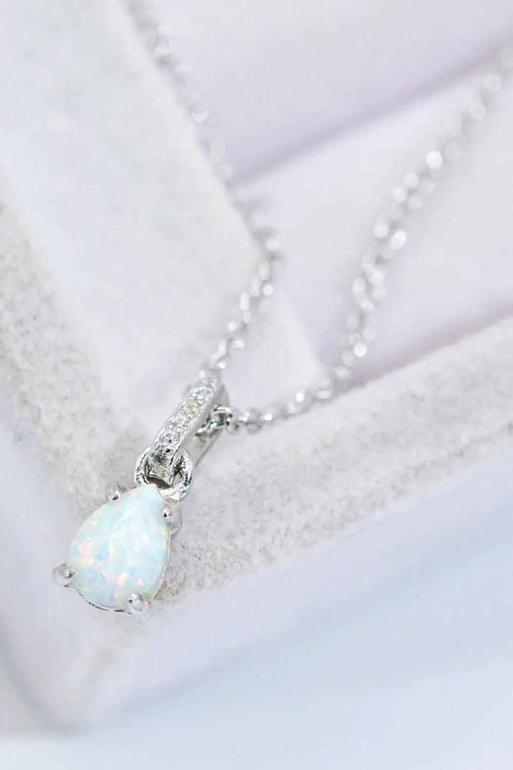 LOVCIA Opal Pendant 925 Sterling Silver Chain-Link Necklace