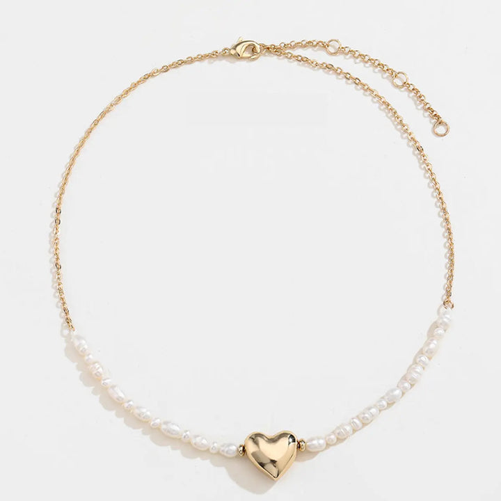 LOVCIA Gold-plated Pearl Chain Heart Pendant Necklace