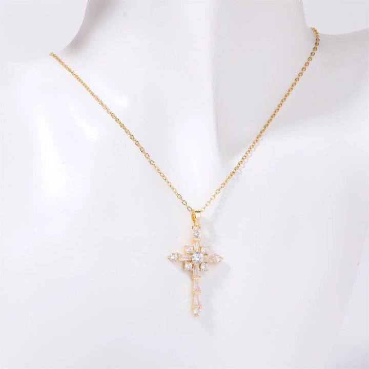 LOVCIA Stainless Steel Inlaid Zircon Cross Necklace