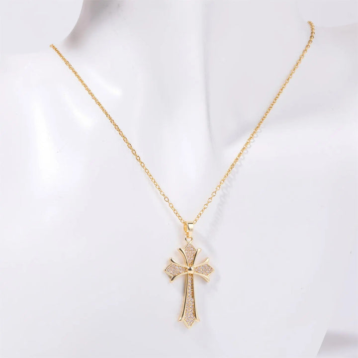 LOVCIA Stainless Steel Inlaid Zircon Cross Necklace