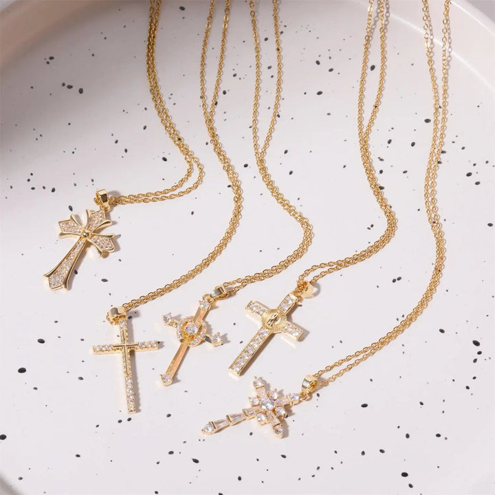 LOVCIA Stainless Steel Inlaid Zircon Cross Necklace