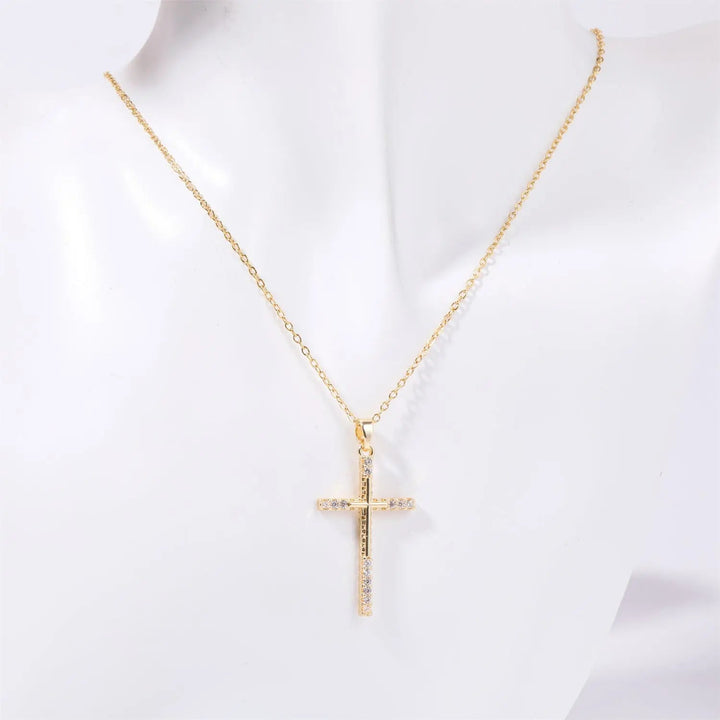 LOVCIA Stainless Steel Inlaid Zircon Cross Necklace