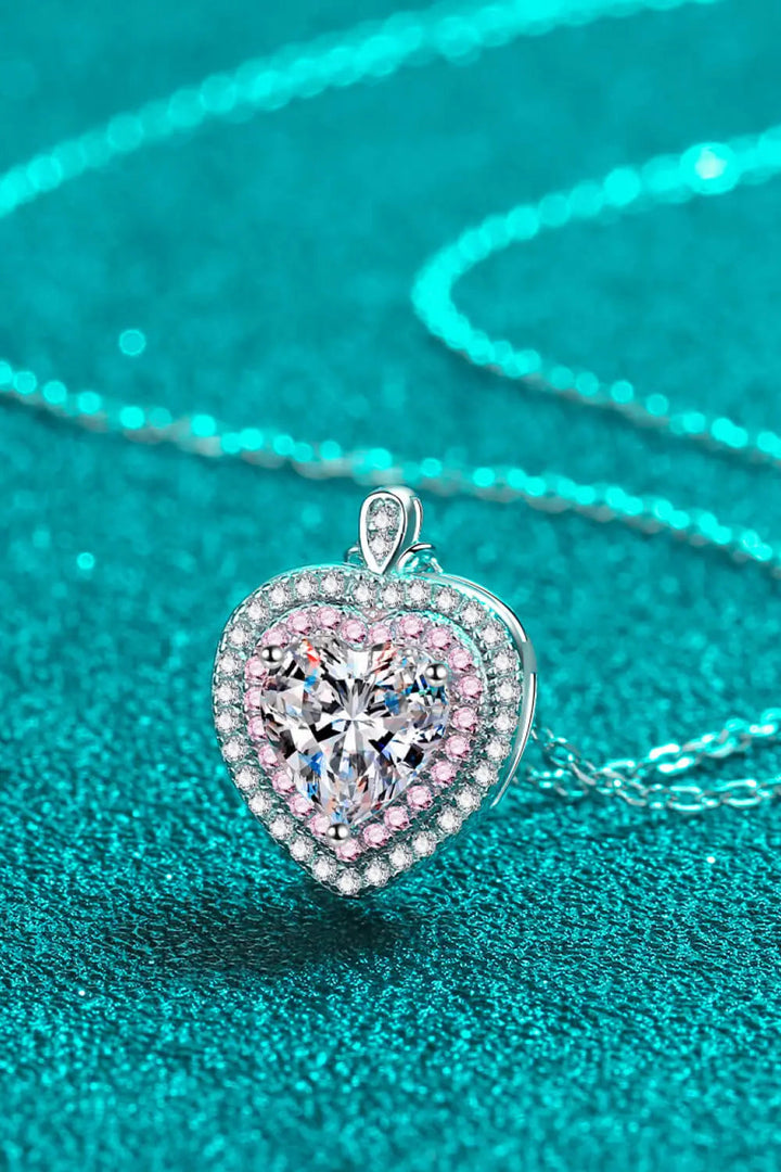 925 Sterling Silver 1 Carat Moissanite Heart Pendant Necklace LOVCIA