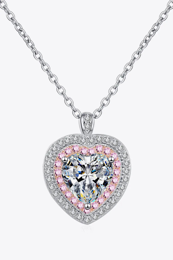 925 Sterling Silver 1 Carat Moissanite Heart Pendant Necklace LOVCIA